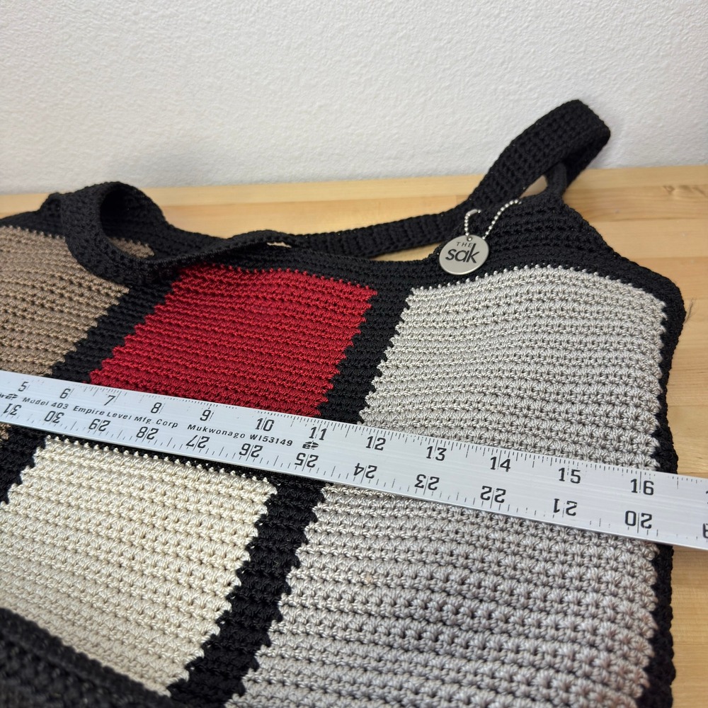 The Sak Crochet Hobo Bag Colorblock Geometric Black Red Tan Shoulder Bag Boho - Picture 9 of 11